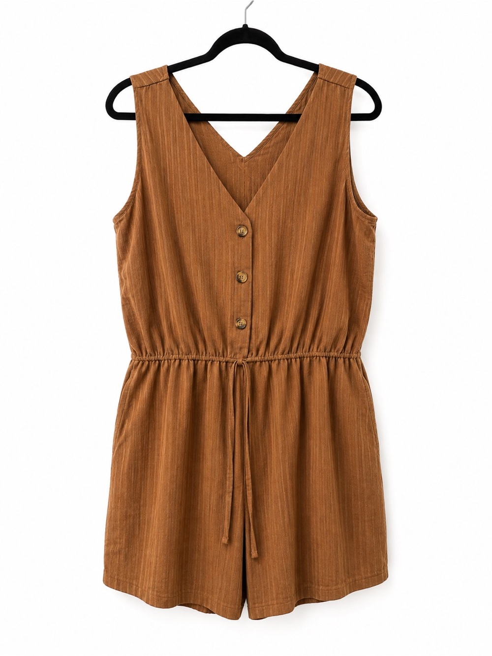 SHEIN Rust Brown Button-Front Sleeveless Romper
